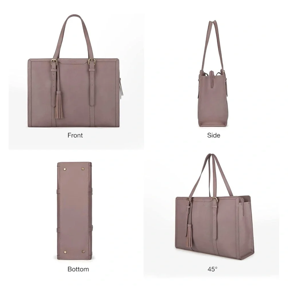Ecosusi Tan Vegan Faux Leather Laptop Tote Bag 15.6” Work Purse 16x12